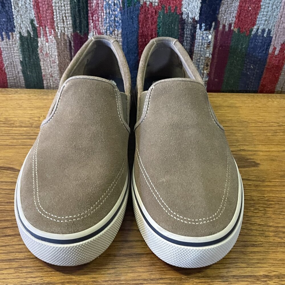 SPERRY TOP-SIDER STRIPER II TAUPE PERF SLIP-ON LEATHER BOAT SHOE/ STS23264